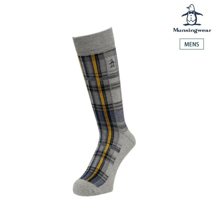 Munsingwear マンシングウェア ゴルフウェア メンズ クルー丈チェック柄ソックス デオドラント加工 抗菌防臭 つま先・かかとパイル 足底サポート MG5FSO06M