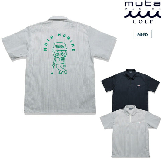 muta MARINE GOLF ムータマリンゴルフ ゴルフウェア メンズ COOLMAXサッカー ハーフジップポロシャツ 半袖シャツ 吸汗速乾 ストレッチ セットアップ対応 mgjc-446829