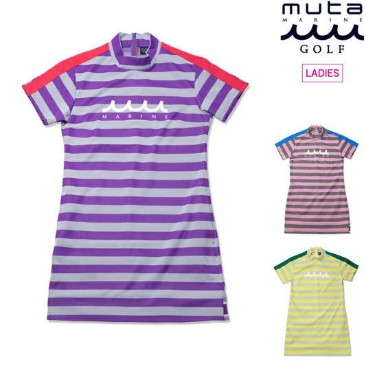 muta MARINE GOLF ムータマリンゴルフ ゴルフウェア レディース ジャガードボーダー モックネックワンピース 吸水速乾 mgjc-447018