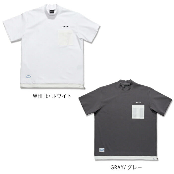 muta MARINE GOLF ムータマリンゴルフ ゴルフウェア メンズ ACANTHUS × muta MARINE Mesh Trimming Pocket Tee モックネックTシャツ 吸水速乾 UVカット 2WAYストレッチ mmac-ma2618