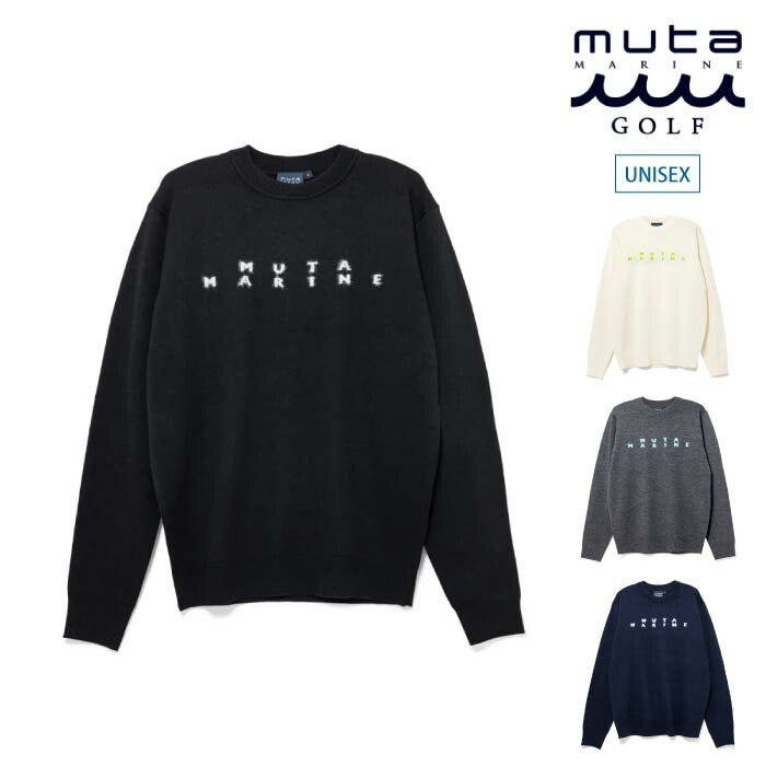 【ムータマリンゴルフ】人気立体ラバーロゴマーク 長袖ゴルフニットセーターL 黒 muta MARINE GOLF ムータマリンゴルフ ゴルフウェア メンズ レディース