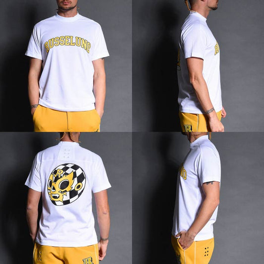 Russeluno ラッセルノ ゴルフウェア メンズ CHECKER LUCHA S/S MOCKNECK 半袖 モックネック Tシャツ 吸汗速乾 RS-2510607