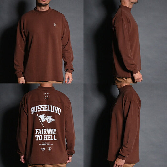 Russeluno ラッセルノ ゴルフウェア メンズ FLAG LOGO LOOSE L/S MOCKNECK モックネック 速乾性 ストレッチ性 RS-2530607