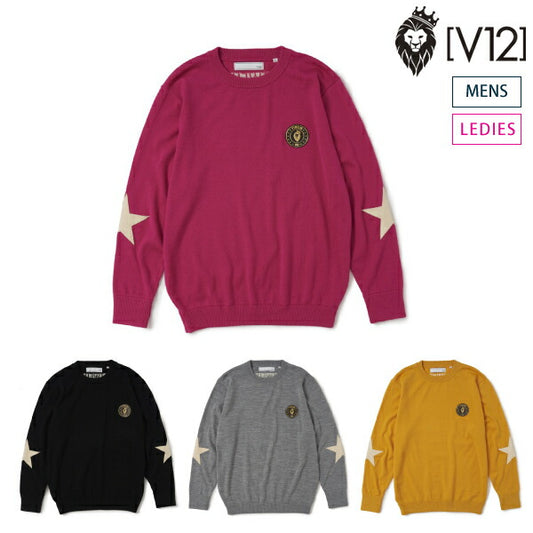 V12 ヴィトゥエルブ メンズ・レディース STAR ELBOW KNIT クルーニット【メリノウール エルボーパッチ】V122120-KN02