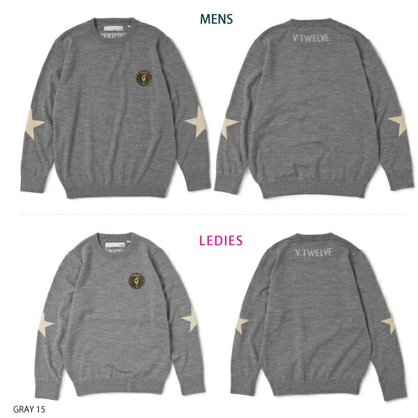V12 ヴィトゥエルブ メンズ・レディース STAR ELBOW KNIT クルーニット【メリノウール エルボーパッチ】V122120-KN02