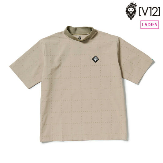 V12 ヴィトゥエルブ ゴルフウェア レディース TYPO GRID MOCK モックネック半袖シャツ 軽量ストレッチ リラックスフィット セットアップ対応 v122610-mk03