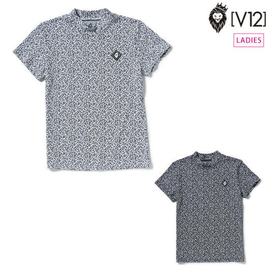 V12 ヴィトゥエルブ ゴルフウェア レディース KH MOCK モックネック半袖シャツ ストレッチ 総柄 セットアップ対応 V122610-MK13