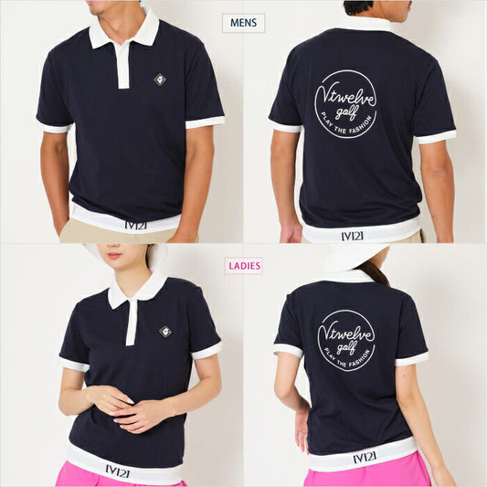 V12 ヴィトゥエルブ ゴルフウェア メンズ レディース ML RIB POLO 半袖ポロシャツ ストレッチ バックサイドプリント やさしい肌触り V122610-PL04