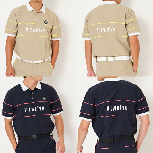 V12 ヴィトゥエルブ ゴルフウェア メンズ NEON L POLO ネオンカラー パイピング ポロシャツ ストレッチ 吸水速乾 セットアップ対応 V122610-PL12