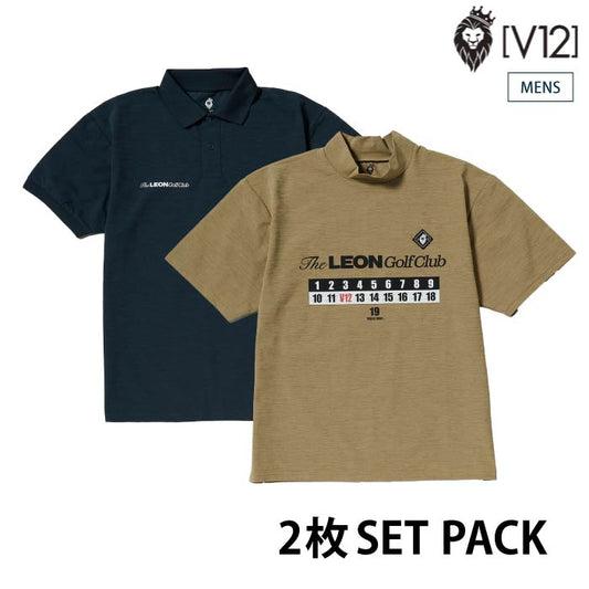 V12 ヴィトゥエルブ ゴルフウェア メンズ POLO&MOCK SET PACK LEON GC set C 半袖モックネック ポロシャツ 2枚セット LEONコラボレーションアイテム ストレッチ性 吸水速乾性 UVカット v122611-pl19