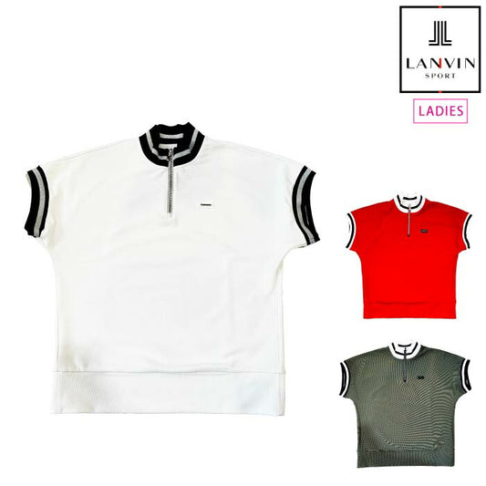LANVIN SPORT ランバン スポール ゴルフウェア レディース スタンドジップアップ半袖シャツ UVカット 2WAYストレッチ 接触冷感 VG5SHS32L