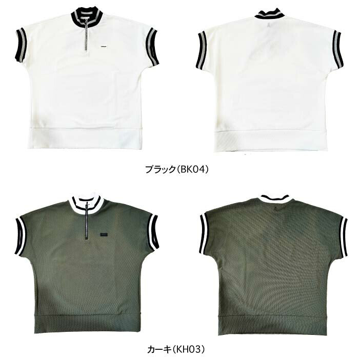 LANVIN SPORT ランバン スポール ゴルフウェア レディース スタンドジップアップ半袖シャツ UVカット 2WAYストレッチ 接触冷感 VG5SHS32L