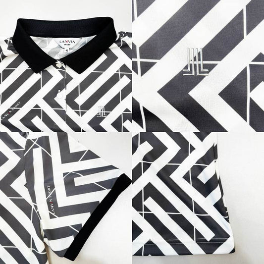 LANVIN SPORT ランバン スポール ゴルフウェア レディース 幾何学柄プリント半袖ポロシャツ クーリング機能 吸汗速乾 UVカット 遮熱 ストレッチ 接触冷感 VG5SHS33L