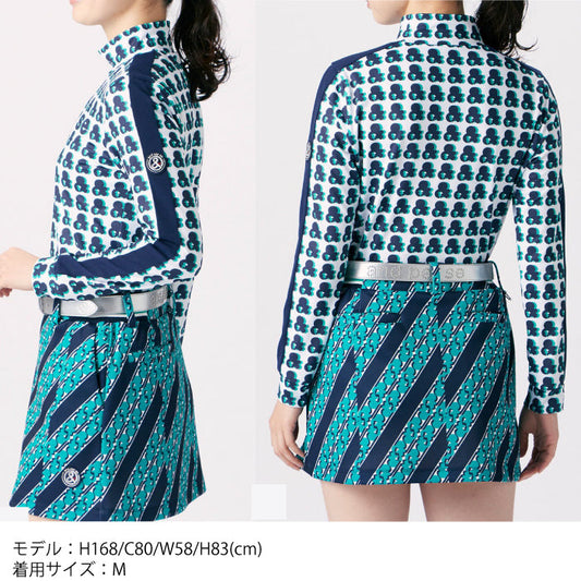 and per se アンパスィ レディース 総柄プリント長袖ハイネックシャツ ストレッチ UVケア 起毛 AFS9213P2