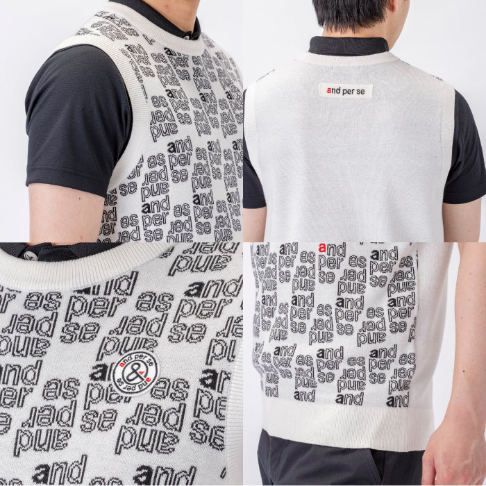 and per se アンパスィ メンズ クルーネックロゴジャカードニットベスト AMF2012A2