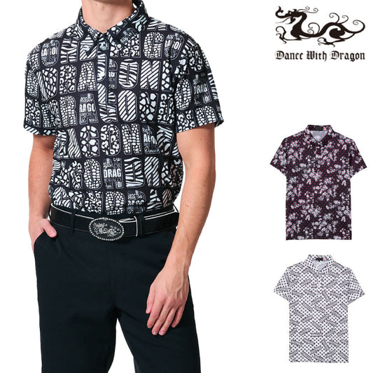 Dance With Dragon ダンスウィズドラゴン メンズ モノトーンプリントシャツ衿ポロ D1-134331