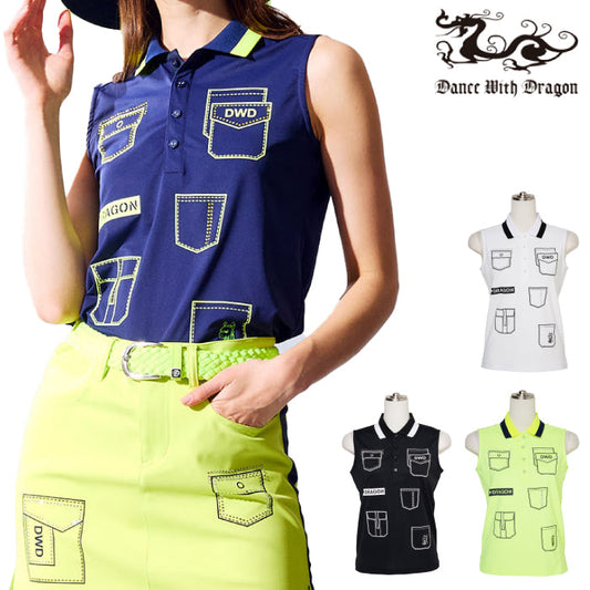 Dance With Dragon ダンスウィズドラゴン レディース フェイクポケットノースリーブポロ UVカット機能/吸水速乾/ストレッチ性 D2-114720