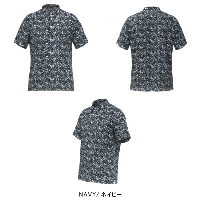ZOY ゾーイ ゴルフウェア メンズ MENS ステンシルリーフプリント ASKIN鹿の子 半袖シャツ 吸水速乾 UVカット 接触冷感 抗菌防臭 071452011