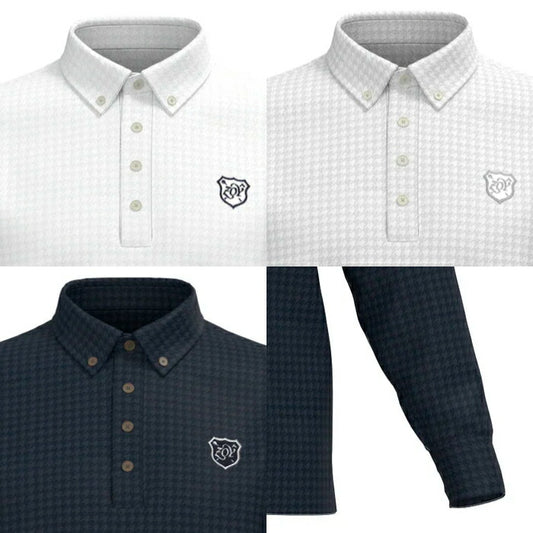 ZOY ゾーイ ゴルフウェア メンズ MEN HGJQニット千鳥 長袖シャツ 2wayストレッチ ドライタッチ 吸水速乾性 UVカット機能 シンプル 071462001