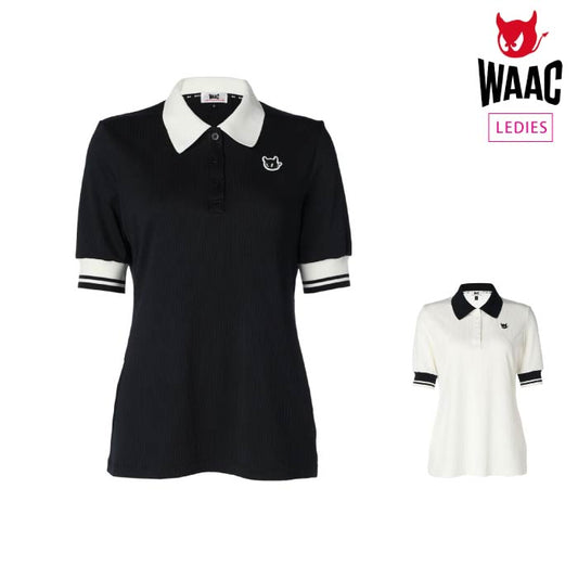 WAAC ワック ゴルフ半袖シャツ ゴルフウェア レディース WOMENS ワイドリブ半袖ポロシャツ ストレッチ 072242083