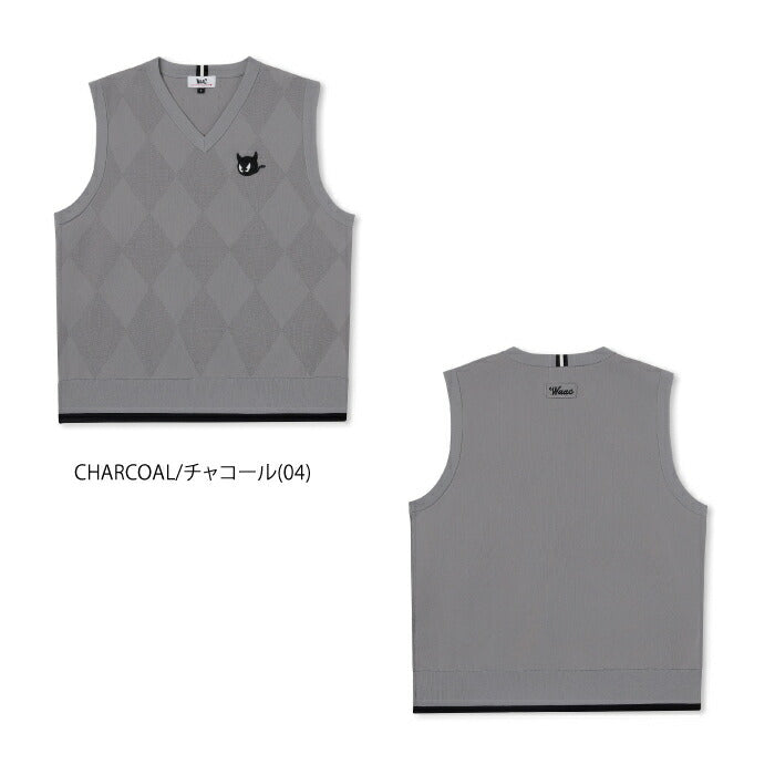 WAAC ワック ゴルフウェア メンズ MEN ライトウェイトニットベスト アーガイル柄 軽量 ダブルジャカード編み ストレッチ性 はっ水機能 手洗い可能 存在感 072254721