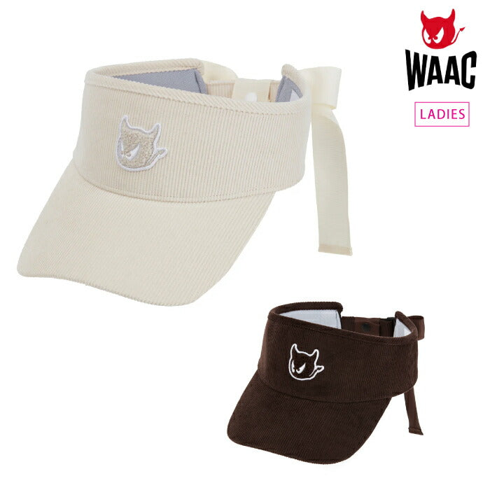 WAAC ワック ゴルフウェア レディース WOMEN コーデュロイリボンバイザー フェミニン リボン取り外し可能 072254838