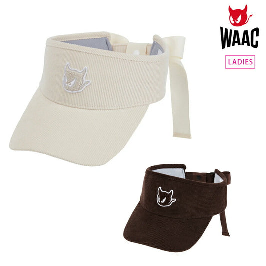 WAAC ワック ゴルフウェア レディース WOMEN コーデュロイリボンバイザー フェミニン リボン取り外し可能 072254838