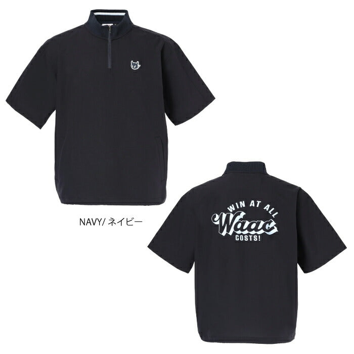 WAAC ワック ゴルフウェア メンズ MEN COOLDOTSミニリップストップ ハーフジップ 半袖ブルゾン 撥水 2WAYストレッチ 防シワ ウォッシャブル セットアップ対応 072262034