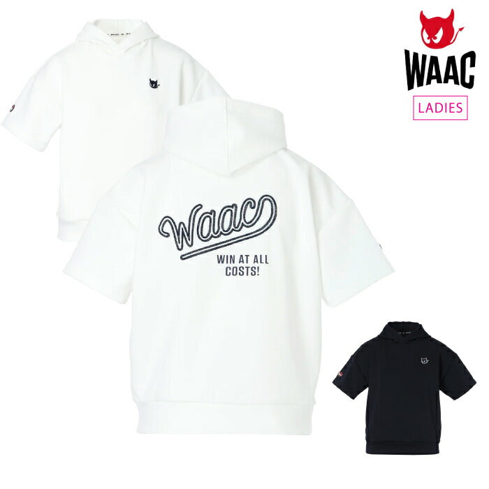WAAC ワック ゴルフウェア レディース WOMEN バックロゴ ダンボールニットフーディー 半袖パーカー プルオーバー かぶり ストレッチ シワになりにくい 軽量 UVカット 接触冷感 072262072