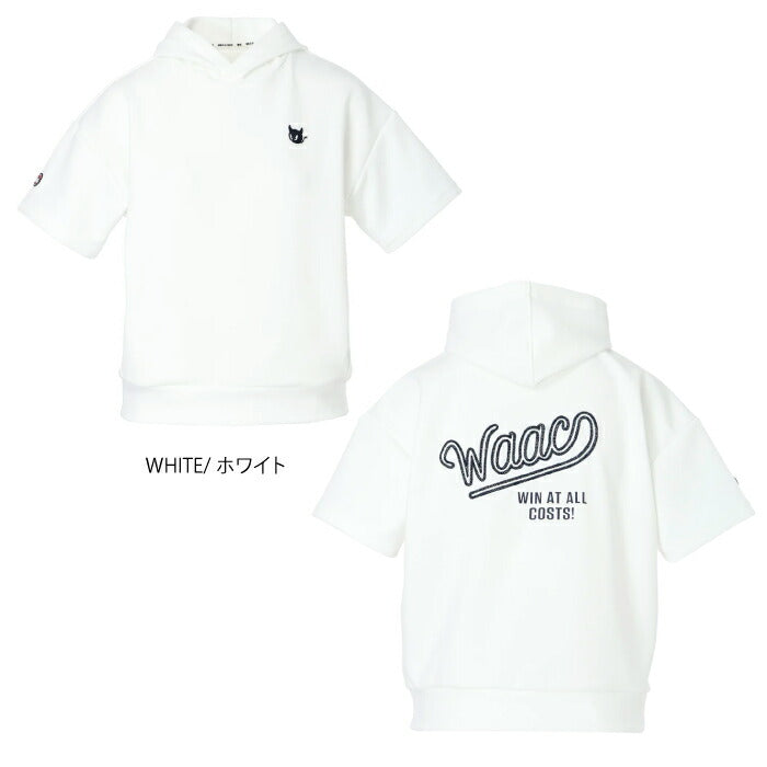 WAAC ワック ゴルフウェア レディース WOMEN バックロゴ ダンボールニットフーディー 半袖パーカー プルオーバー かぶり ストレッチ シワになりにくい 軽量 UVカット 接触冷感 072262072