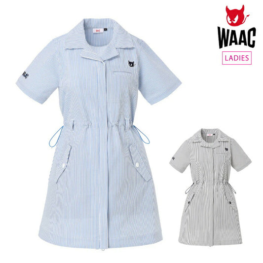 WAAC ワック ゴルフウェア レディース WOMEN シアサッカー ワンピース はっ水性 ストレッチ フロントフルジップ仕様 ぺチパンツ付き 072262590