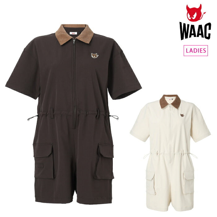 WAAC ワック ゴルフウェア レディース WOMEN コーデュロイ衿コンビネゾン UVカット 吸水速乾機能 ウエストドローストリング仕様 072264570