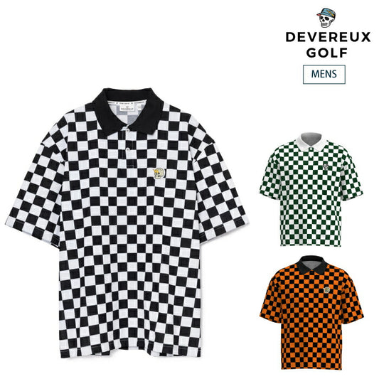 DEVEREUX GOLF デヴァローゴルフ ゴルフウェア メンズ DVG CHECK MATE POLO 半袖ポロシャツ 形態安定 抗ピル 吸水速乾 UVカット 075762021