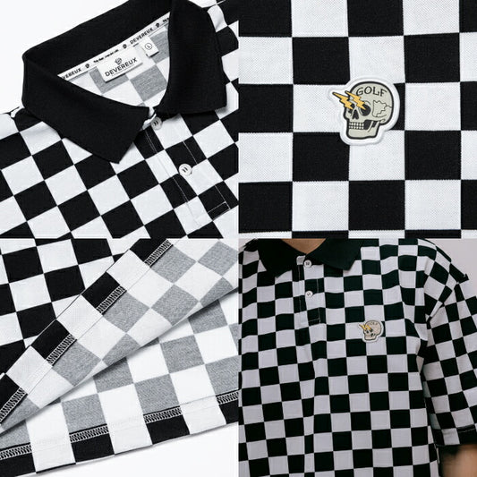 DEVEREUX GOLF デヴァローゴルフ ゴルフウェア メンズ DVG CHECK MATE POLO 半袖ポロシャツ 形態安定 抗ピル 吸水速乾 UVカット 075762021