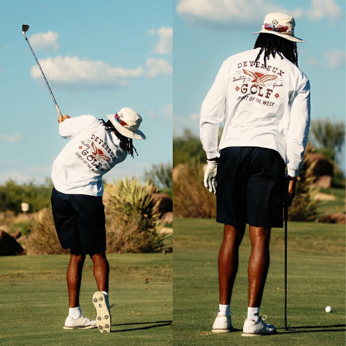 DEVEREUX GOLF デヴァローゴルフ ゴルフウェア メンズ DVG Spirit Of The West MOCK TEE モックネック長袖Tシャツ ストレッチ 吸水速乾 UVカット 日本製 075764005
