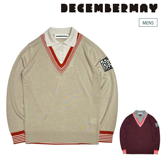 DECEMBERMAY ディセンバーメイ ゴルフウェア メンズ Avignon Fake layered Knit Polo MAN 長袖ニットポロ 保湿性 吸湿性 速乾性 上品な光沢感のあるテンセル素材 1-312-1005