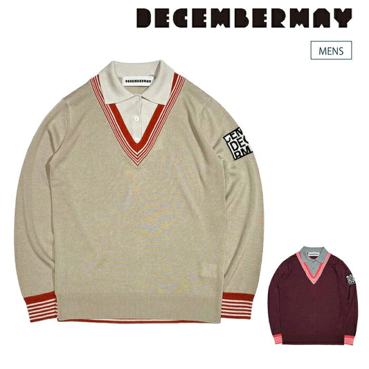 DECEMBERMAY ディセンバーメイ ゴルフウェア メンズ Avignon Fake layered Knit Polo MAN 長袖ニットポロ 保湿性 吸湿性 速乾性 上品な光沢感のあるテンセル素材 1-312-1005