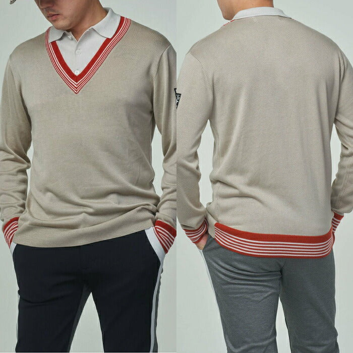 DECEMBERMAY ディセンバーメイ ゴルフウェア メンズ Avignon Fake layered Knit Polo MAN 長袖ニットポロ 保湿性 吸湿性 速乾性 上品な光沢感のあるテンセル素材 1-312-1005