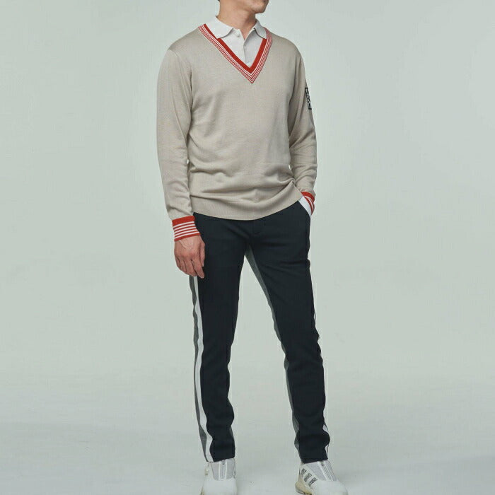 DECEMBERMAY ディセンバーメイ ゴルフウェア メンズ Avignon Fake layered Knit Polo MAN 長袖ニットポロ 保湿性 吸湿性 速乾性 上品な光沢感のあるテンセル素材 1-312-1005