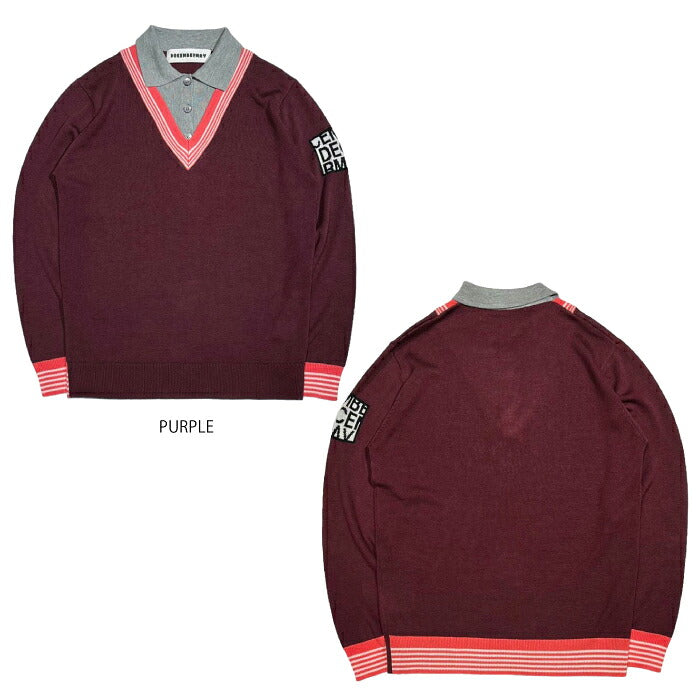 DECEMBERMAY ディセンバーメイ ゴルフウェア メンズ Avignon Fake layered Knit Polo MAN 長袖ニットポロ 保湿性 吸湿性 速乾性 上品な光沢感のあるテンセル素材 1-312-1005