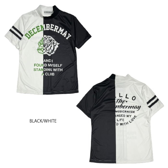 DECEMBERMAY ディセンバーメイ ゴルフウェア メンズ 半袖モックネックシャツ Lovers tiger bicolor mock neck shirt/ MEN 吸湿速乾 防透 紫外線防止 1-505-0151