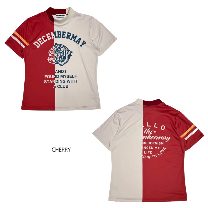 DECEMBERMAY ディセンバーメイ ゴルフウェア メンズ 半袖モックネックシャツ Lovers tiger bicolor mock neck shirt/ MEN 吸湿速乾 防透 紫外線防止 1-505-0151
