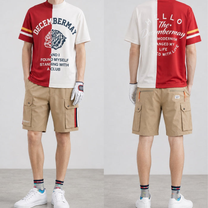 DECEMBERMAY ディセンバーメイ ゴルフウェア メンズ 半袖モックネックシャツ Lovers tiger bicolor mock neck shirt/ MEN 吸湿速乾 防透 紫外線防止 1-505-0151