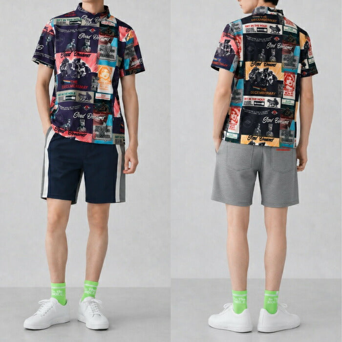 DECEMBERMAY ディセンバーメイ ゴルフウェア メンズ Good Dreams mockneck shirt MEN 半袖モックネックシャツ ロックテイスト 軽量 接触冷感 1-605-0163