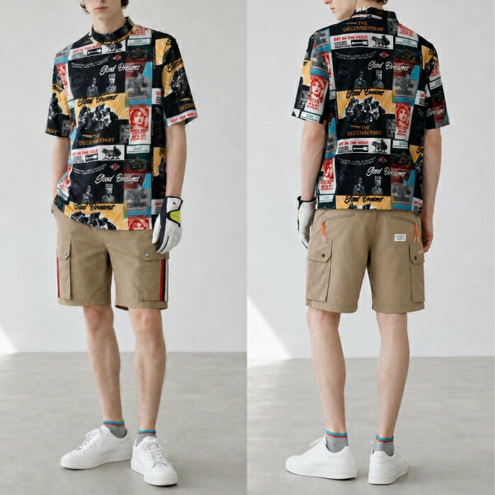 DECEMBERMAY ディセンバーメイ ゴルフウェア メンズ Good Dreams mockneck shirt MEN 半袖モックネックシャツ ロックテイスト 軽量 接触冷感 1-605-0163