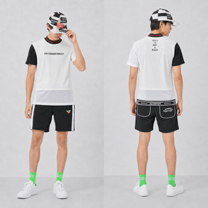 DECEMBERMAY ディセンバーメイ ゴルフウェア メンズ Mesh-paneled mock neck MEN 半袖モックネックシャツ 吸水速乾 透防性能 接触冷感 軽量で風通しの良いアイテム 1-605-0166