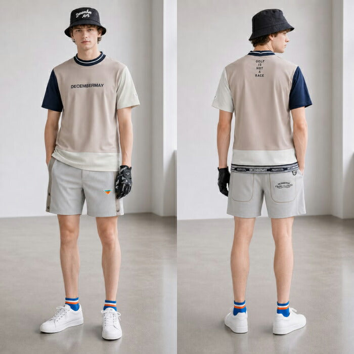 DECEMBERMAY ディセンバーメイ ゴルフウェア メンズ Mesh-paneled mock neck MEN 半袖モックネックシャツ 吸水速乾 透防性能 接触冷感 軽量で風通しの良いアイテム 1-605-0166