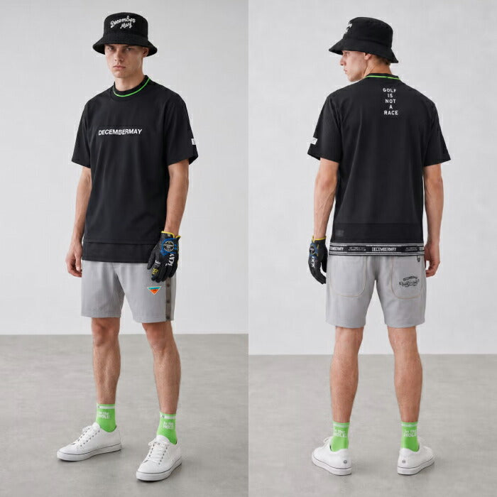 DECEMBERMAY ディセンバーメイ ゴルフウェア メンズ Mesh-paneled mock neck MEN 半袖モックネックシャツ 吸水速乾 透防性能 接触冷感 軽量で風通しの良いアイテム 1-605-0166