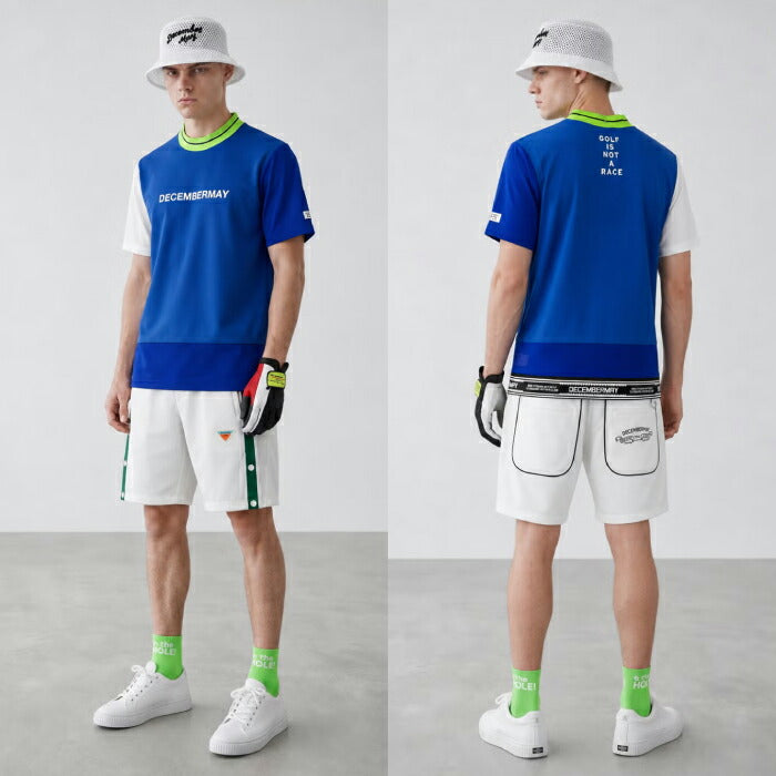 DECEMBERMAY ディセンバーメイ ゴルフウェア メンズ Mesh-paneled mock neck MEN 半袖モックネックシャツ 吸水速乾 透防性能 接触冷感 軽量で風通しの良いアイテム 1-605-0166
