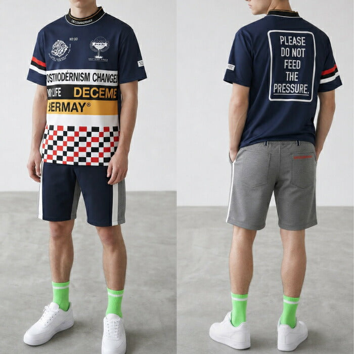 DECEMBERMAY ディセンバーメイ ゴルフウェア メンズ Post-modernism mock neck shirt MEN 半袖モックネックシャツ 軽量 接触冷感 1-605-0167